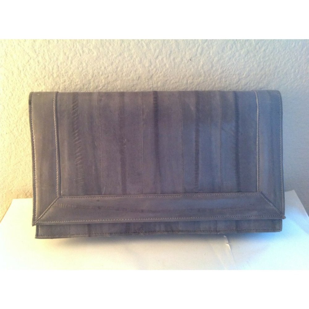 Genuine Vintage Light Grey Eel Skin Clutch Purse Handbag Korea